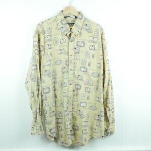 Vintage Men's XL Shirt 90s Allover Print Wine Nautica Butter Yellow Normcore Dad
